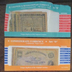 Historical American Facsimile Play Money 2 packs Revolution and Civil War